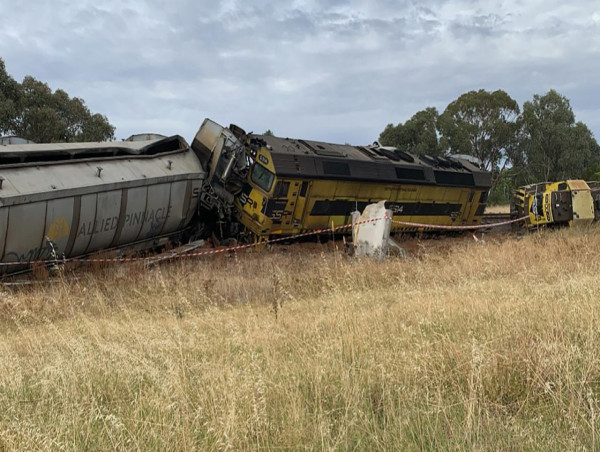 Train derails after colliding with truck, three injured