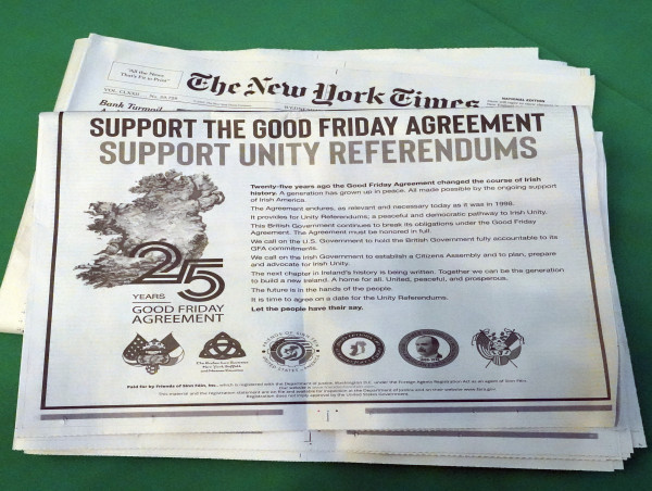  Sinn Fein US newspaper adverts calling for unity vote ‘unhelpful’, says Varadkar 