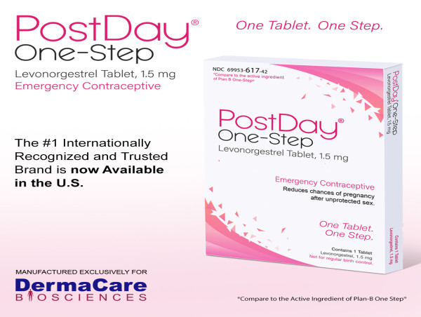 DERMACARE BIOSCIENCES ANNOUNCES PURCHASE OF POSTDAY® ONE-STEP EMERGENCY CONTRACEPTIVE BRAND