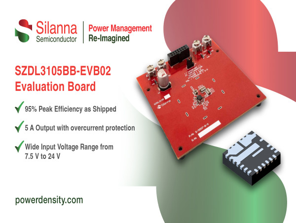 Silanna Semiconductor Announces High-Efficiency DC/DC Converter Evaluation Board for 100 W Fast Charger Designs