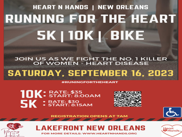 Heart N Hands' 4th Annual “Running for the HEART” 5K/10K Run/Walk/Bike at New Lakefront Location on September 16, 2023
