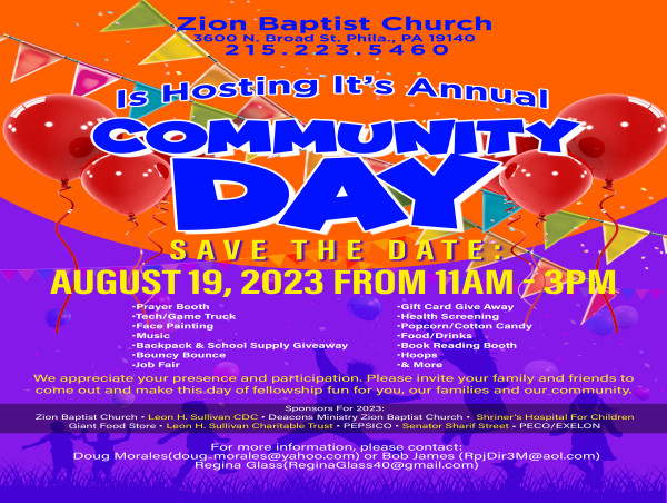 Zion Baptist Church of Philadelphia Annual Community Day - August 19, 2023
