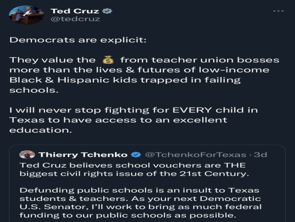 Texas Democratic Candidate for U.S. Senate Thierry Tchenko and Ted Cruz Clash Over Education