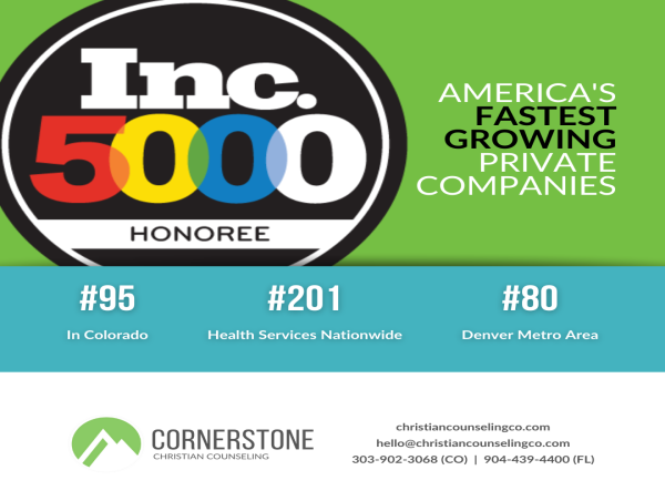  Cornerstone Christian Counseling Makes the Inc. 5000 List of Fastest Growing Companies 