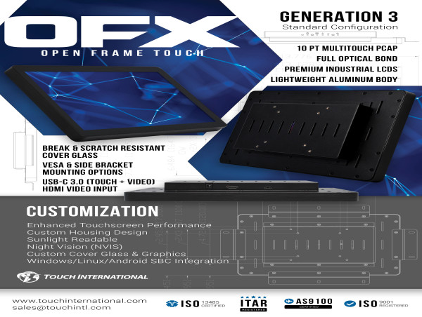 Touch International Unveils Latest Generation of Open-Frame PCAP Touchscreen Monitors with Sleek Redesign