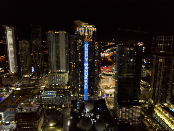 Hanukkah: World's Tallest Electronic Menorah Lights-Up Paramount Miami Worldcenter Skyscraper