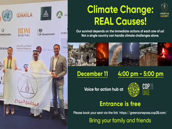 An Insightful Presentation on Climate Change Causes Scheduled by Creative Society at Voice for Action COP28 on Dec. 11