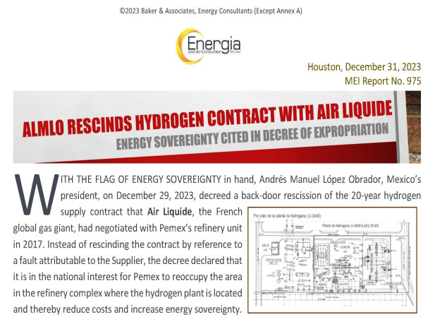 Baker Consultancy Faults Mexico Occupation of an Industrial Gas Plant of Air Liquide