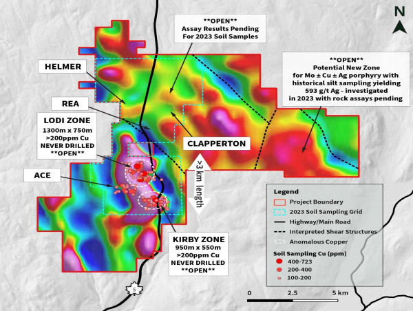 Torr Metals Announces Kolos Project Preliminary Soils Reveal 3 km Trend to Untested Copper-Gold Anomalies Along Highway 5