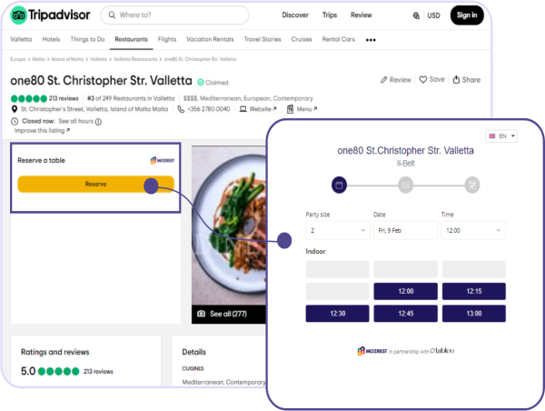  Tableo integrates with TripAdvisor, adding an extra booking channel 