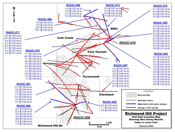 Dakota Gold Corp. Announces Additional Positive Results for Twelve Drill Holes from the Richmond Hill Gold Project, Including 0.050 oz/ton Gold over 140.5 ft (1.71 g/t over 42.8 m) in RH23C-070