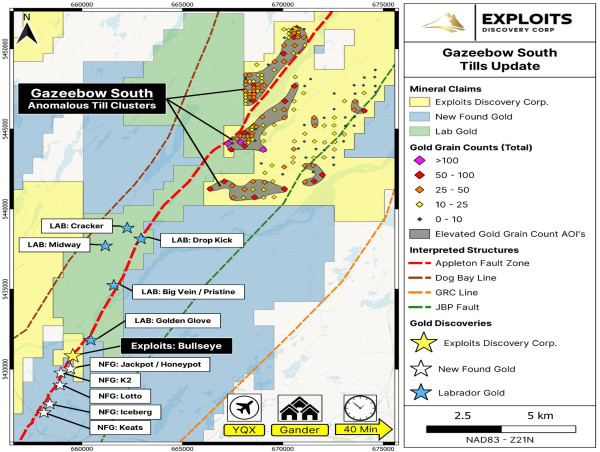 Exploits Announces High Gold Grain Counts in Expanded Till Survey on Gazeebow South Property