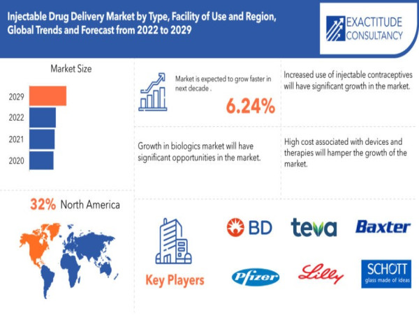 Injectable Drug Delivery Market Size to Worth USD 62.4 billion by 2029 | With a CAGR 6.24% by Exactitude Consultancy