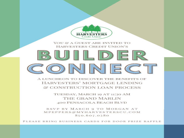 Harvesters Credit Union in Pensacola Announces Builder Connect Luncheon Event