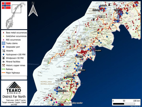 Teako Minerals Establishes Project Hub in Norway Spanning over 3,818 Square Kilometres From North to South and Becomes Norway's Largest Mineral Exploration Company