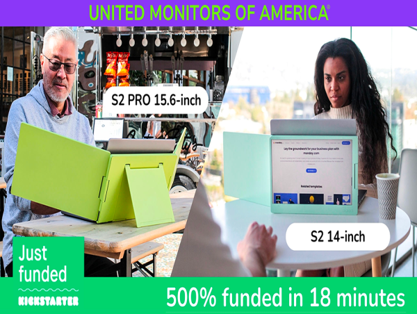  UNITED MONITORS - S2/S2 PRO - Dual monitors hit 500% funding in 18 minutes on Kickstarter, solving long-standing issues 