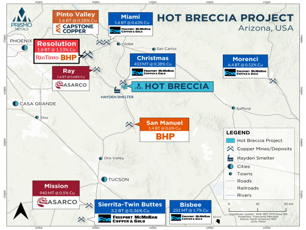  Prismo Metals Assays up to 5.69% Copper at the Hot Breccia Project in the Arizona Copper Belt 