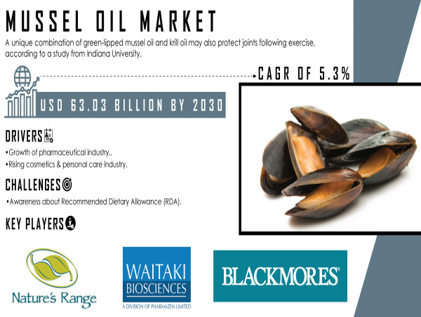  Mussel Oil Market to Hit USD 63.03 Billion by 2030 owing to Emphasis on Safety Standards 