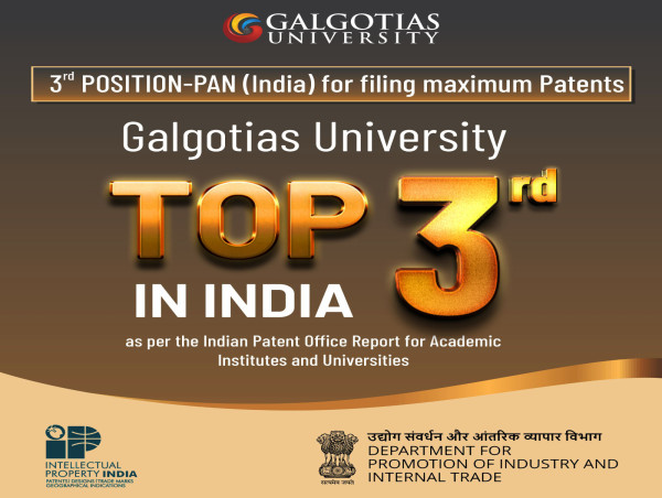  Galgotias University Rises to the Top, Achieving 3rd Place Among India's Academic Patent Innovators 