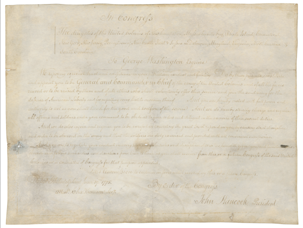 Original Washington Commission to Commander In Chief Emerges From Private Ownership
