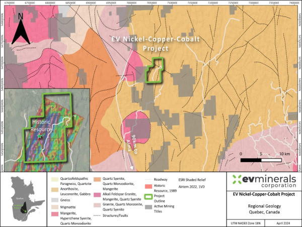  EV Minerals Announces Initial Assay Results Including 0.96% Ni, 0.15% Cu, and 0.05% Co Over 0.75 Metres Near Surface at the EVM Nickel Project, Quebec 