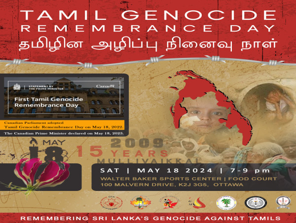 Tamil Genocide Remembrance Day (May 18, 2024) Commemoration in Ottawa and Cary