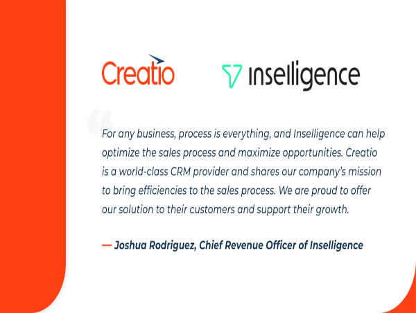 Creatio Collaborates with Inselligence to Help Customers Reinforce Sales Workflows with Powerful Sales Optimization Tool
