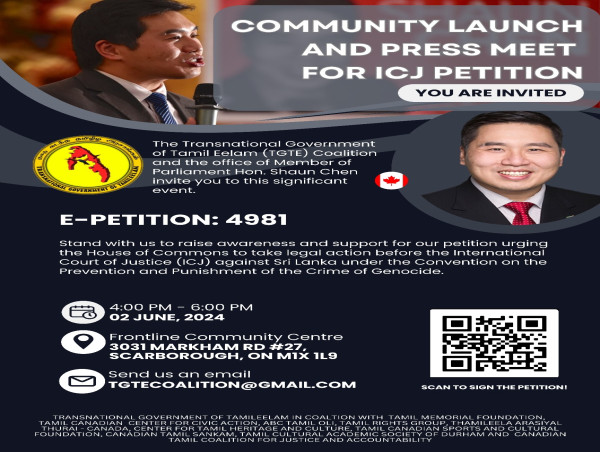 Press Conference: Launching of Int'l Court of Justice (ICJ) Petition (E-petition: 4981) on Tamil genocide in Sri Lanka
