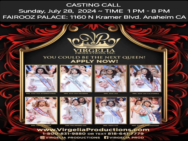  Virgelia Productions Announces Casting Call for the 36th Annual Miss Asia USA & Mrs. Asia USA Pageant 