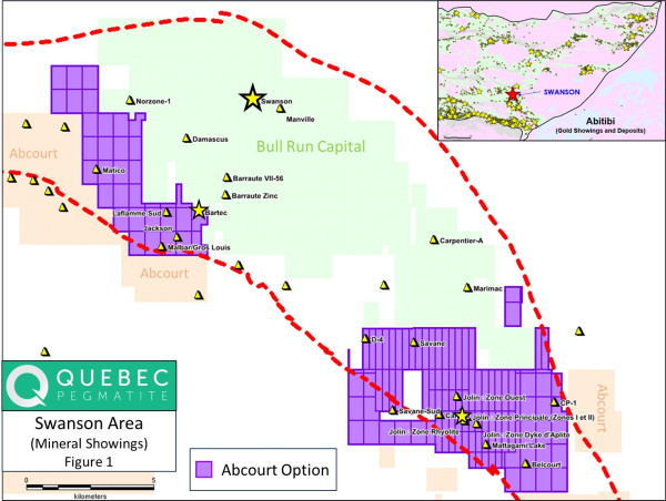  Quebec Pegmatite Announces Option Agreement with Abcourt Mines to Acquire Claims Adjacent to the Swanson Gold Deposit in the Abitibi Greenstone Belt 