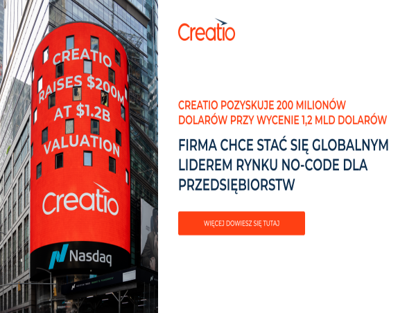 Creatio pozyskuje 200 milionów dolarów przy wycenie 1,2 mld dolarów