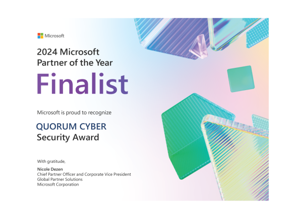  Quorum Cyber recognized as a finalist of 2024 Microsoft Security Partner of the Year 