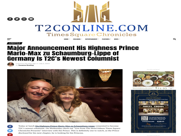  H.H. Dr. Prince Mario-Max Schaumburg-Lippe New Columnist of Times Square Chronicles Newsgroup 