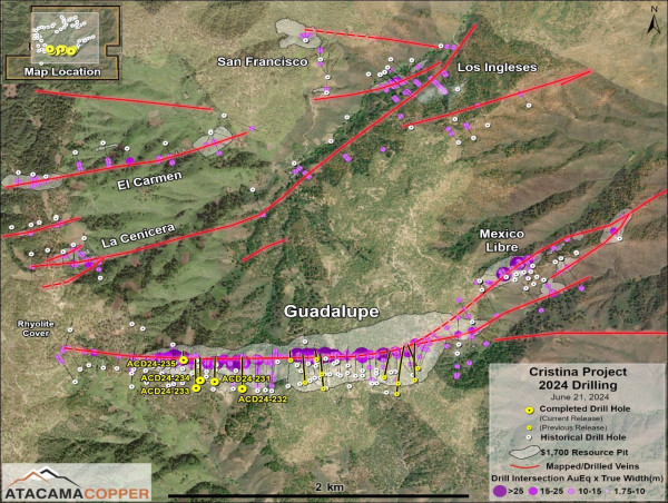  Atacama Copper Intercepts 27.8 g/t AuEq over 1.2 m and 6.3 g/t AuEq over 2.2 m at its Cristina Project in Chihuahua Mexico 