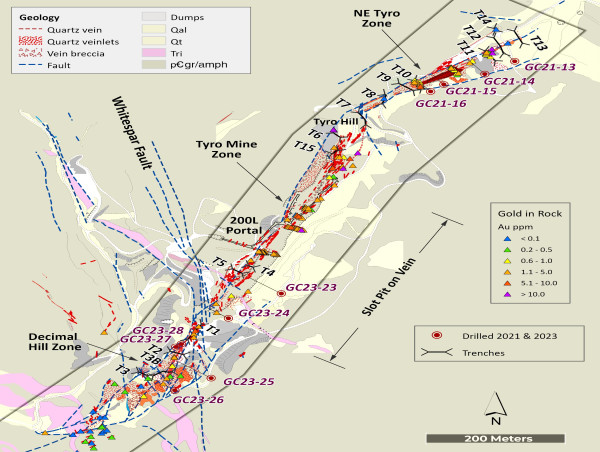 Gold79 Announces Trenching Results from the Tyro Main Zone; Trench 1 Returned 39.7m of 1.14 g/t Au Including 9.5m of 2.08 g/t Au