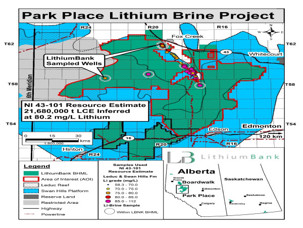  LithiumBank Files NI 43-101 Resource Estimate Technical Report for the Park Place Lithium Brine Project, West-Central Alberta 