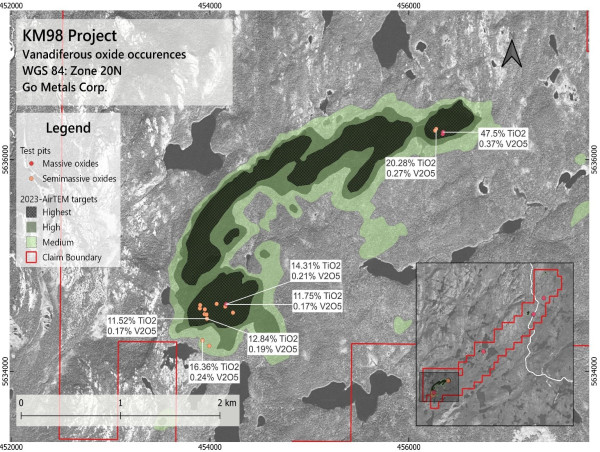 Go Metals Assays High-Grade Vanadium and Titanium from All Targets