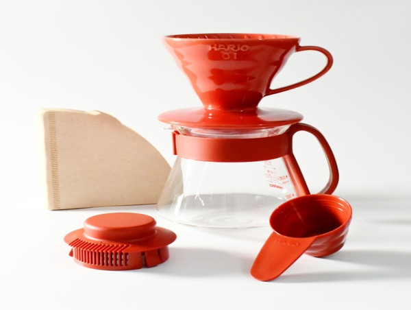 HARIO USA V60 CERAMIC POUR-OVER COFFEE MAKER SET- IN SEASONAL RED, HOLIDAY GIFT FOR COFFEE NOVICES AND ENTHUSIASTS