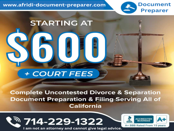  Afridi Document Preparer Expands Access to Affordable Uncontested Divorce & Separation Services Across California 