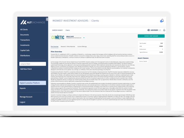  Connetic Ventures and AltExchange Partner to Enhance Venture Capital Accessibility and Reporting for RIAs 