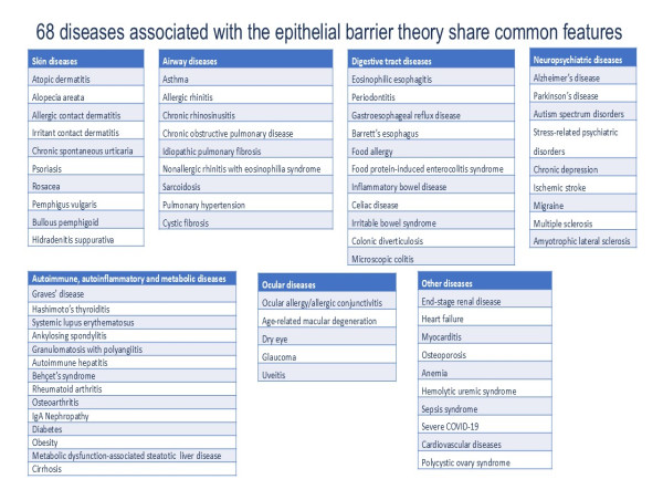 68 DISEASES IDENTIFIED LINKED TO EPITHELIAL BARRIER DEFECT AND MICROBIOME CHANGES