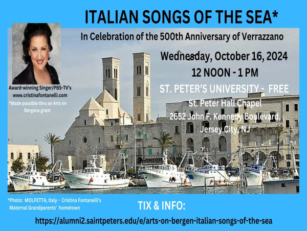  Award-winning Singer Cristina Fontanelli Returns to Her Hudson County Roots with Italian Songs of the Sea at St. Peters 