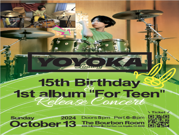  Drums Prodigy YOYOKA Celebrates 15th Birthday with Release of First Album With All-Star Show Sunday, October 13th 