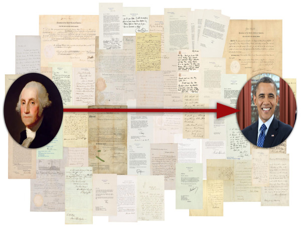 A complete set of presidential signatures, from Washington to Obama, will be auctioned online, Wednesday, October 30th
