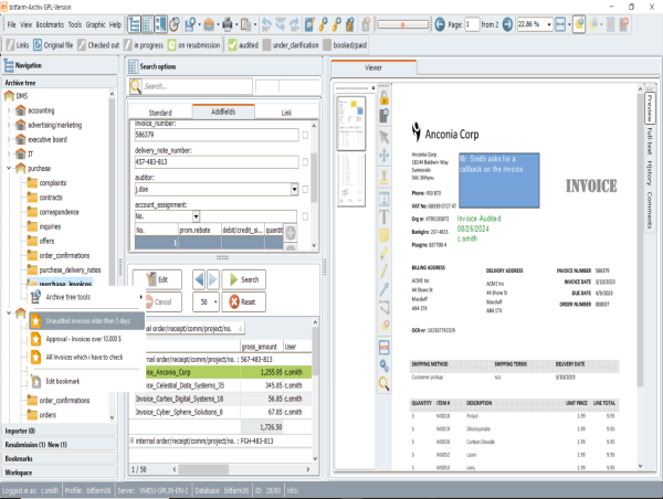 Free open source DMS bitfarm-Archiv with major update of the GPL version (e-invoicing, account assignment, etc.)