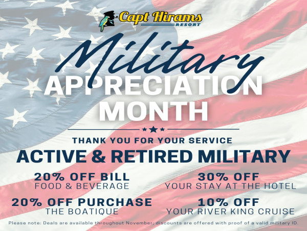  Captain Hiram’s Resort Honors Military Personnel with Special Discounts During Military Appreciation Month 