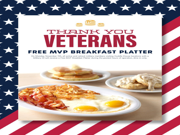  Huddle House Honors Military and Veterans with Free Breakfast, Nov. 11 