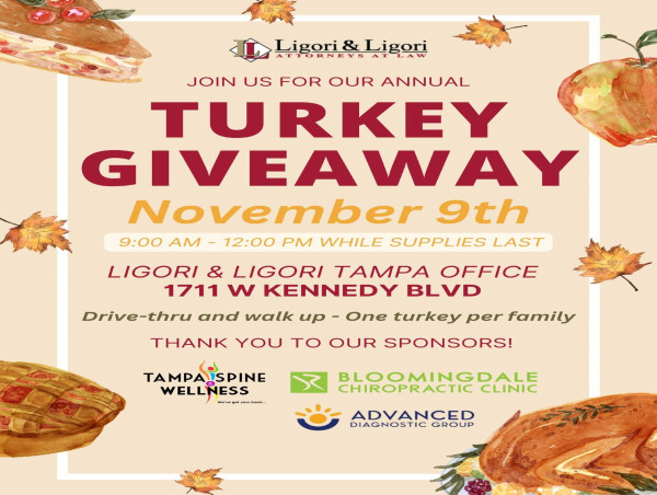  Florida Personal Injury Law Firm, Ligori & Ligori, Hosts Annual Thanksgiving Turkey Giveaway for Tampa Bay Community 
