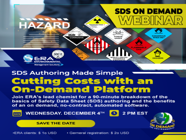  ERA Environmental To Host 'SDS Authoring Made Simple' Webinar 