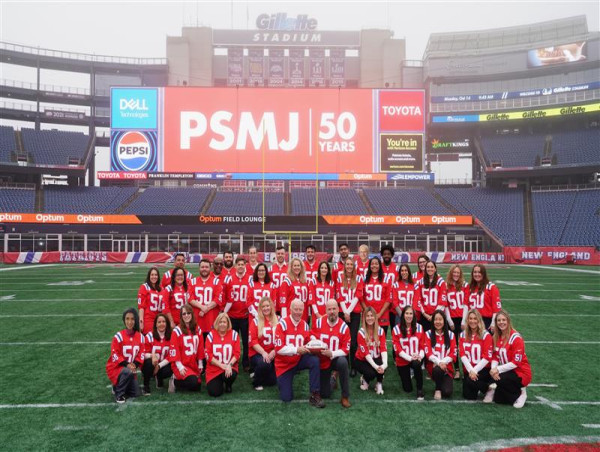  PSMJ Resources Celebrates 50th Anniversary at Gillette Stadium’s 50-Yard Line 